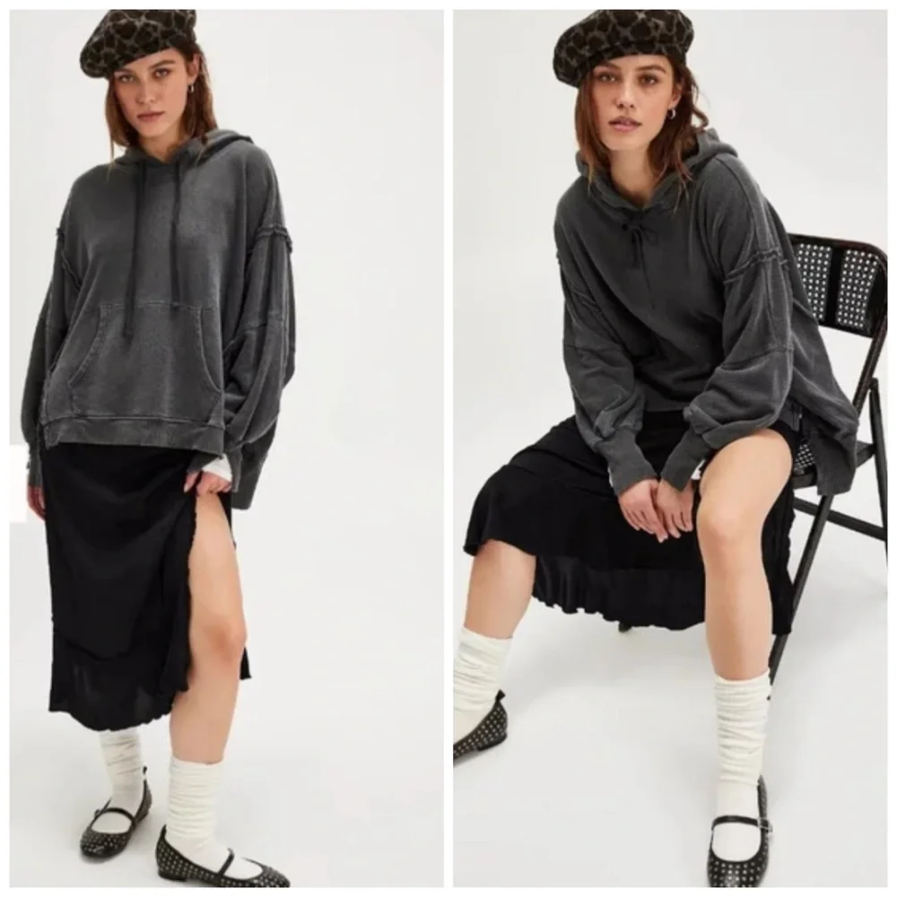 NWOT Free People Camden Pullover Hoodie Washed Black S - Picture 3 of 12